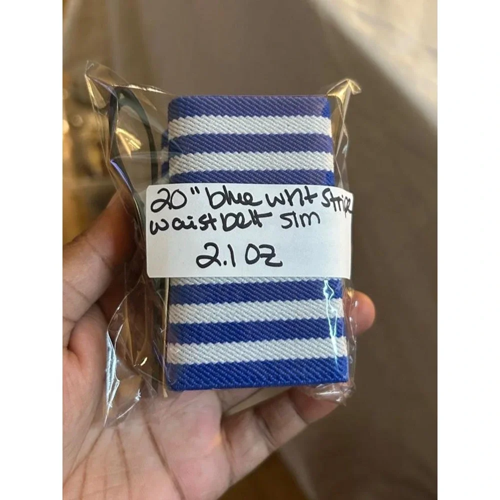 Waist Belt Blue White Nautical Stripe Stretch Cinch Euro Summer Cozy Coastal NWT